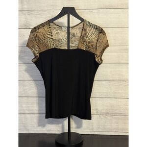 Vintage Suzie Womens Top Size M Black Mesh Print Short Sleeve
